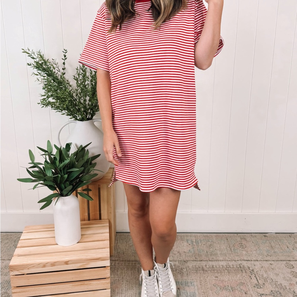 Striped Red Casual Dress